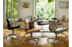 Vitra Eames EA208 Soft Pad Chair Leather Premium Jade Deep Black Base New Height