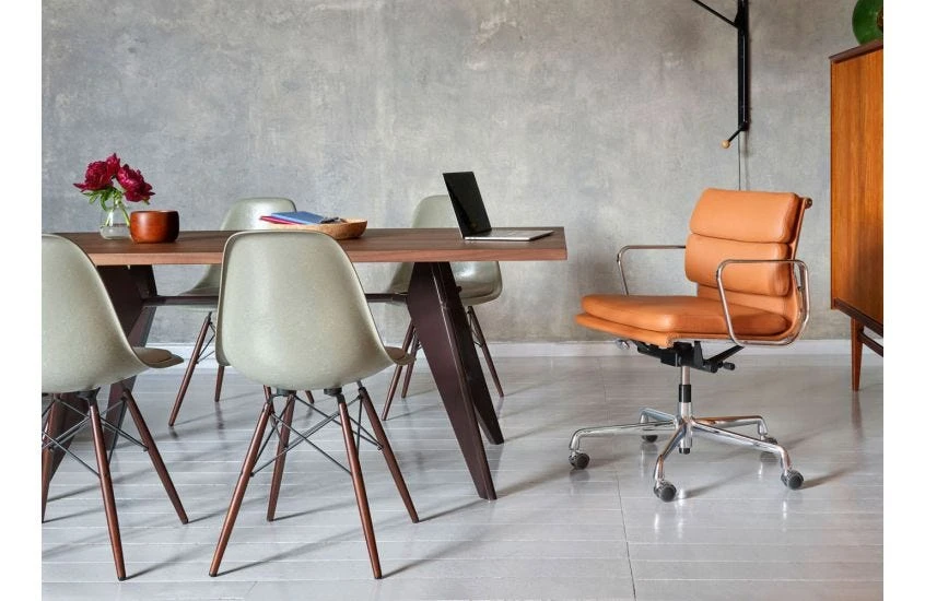 Vitra Eames EA208 Soft Pad Chair Leather Premium Jade Deep Black Base New Height 4 Vitra Eames EA208 Soft Pad Chair Leather Premium Jade Deep Black Base New Height - Image 2