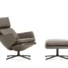 Vitra Grand Relax Chair & Ottoman Leather Umbra Grey Basic Dark Metal Base -Vitra || Muuto Sales grand relax and ottoman umbra grey